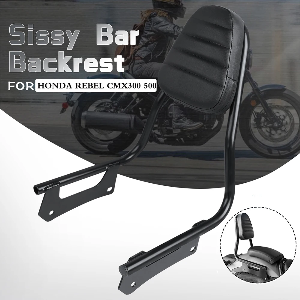 

Motorcycle Detachable Backrest Passenger Sissy Bar Backrest Cushion Black For Honda Rebel CMX500 CMX300 CMX 300 500 17-22 2021