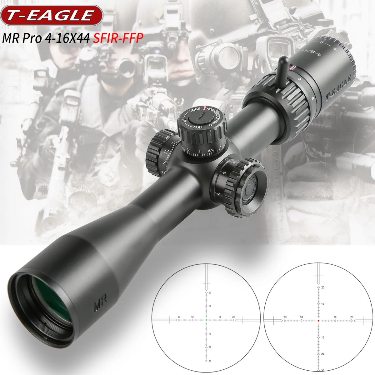 Тактический прицел T eagle MR pro 4 16X44 FFP оптический с красными и зелеными огнями
