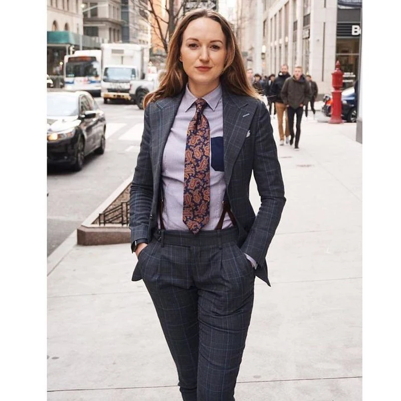 Women's Plaid 2-piece Suit Business Office Work Wear Formal Occasion Jacket Blazer + Pants