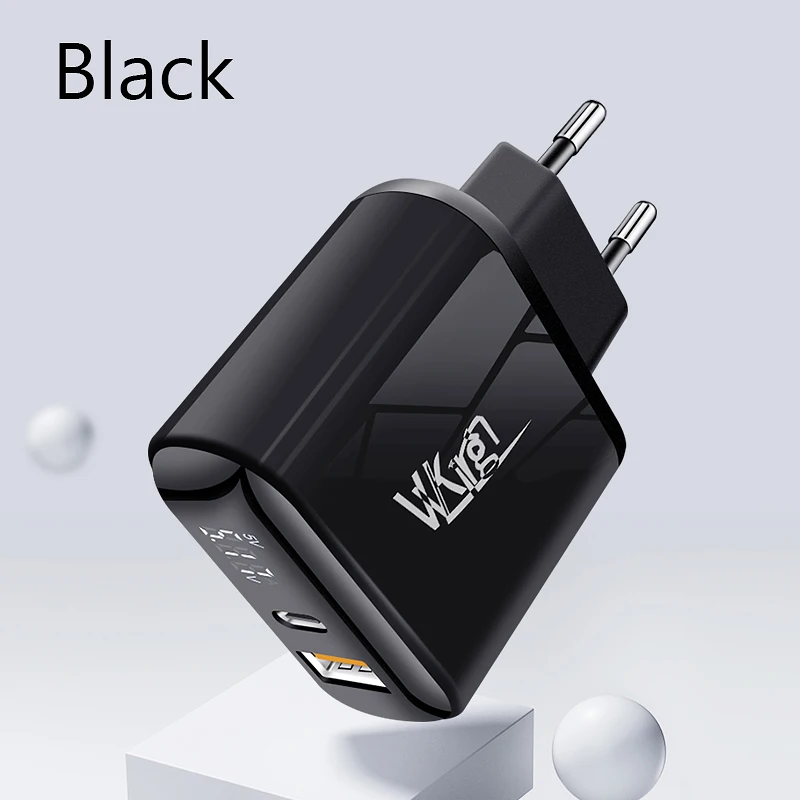 VVKing USB зарядное устройство 18 Вт PD Быстрая зарядка usb type C PD зарядное устройство HD Smart display EU разъем для iPhone 11 Pro samsung Xiaomi зарядка - Тип штекера: Европейский Союз (ЕС)