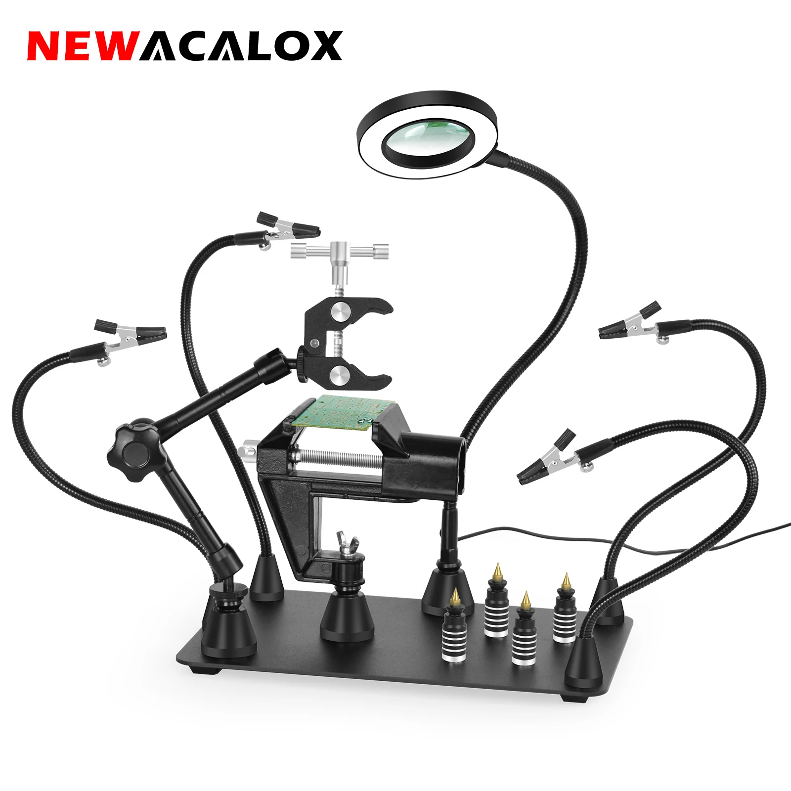 Магнитный держатель для паяльной платы NEWACALOX с вращением на 360 ° с пульверизатором горячего воздуха 3X светодиодный светильник для сварочной лупы - изображение