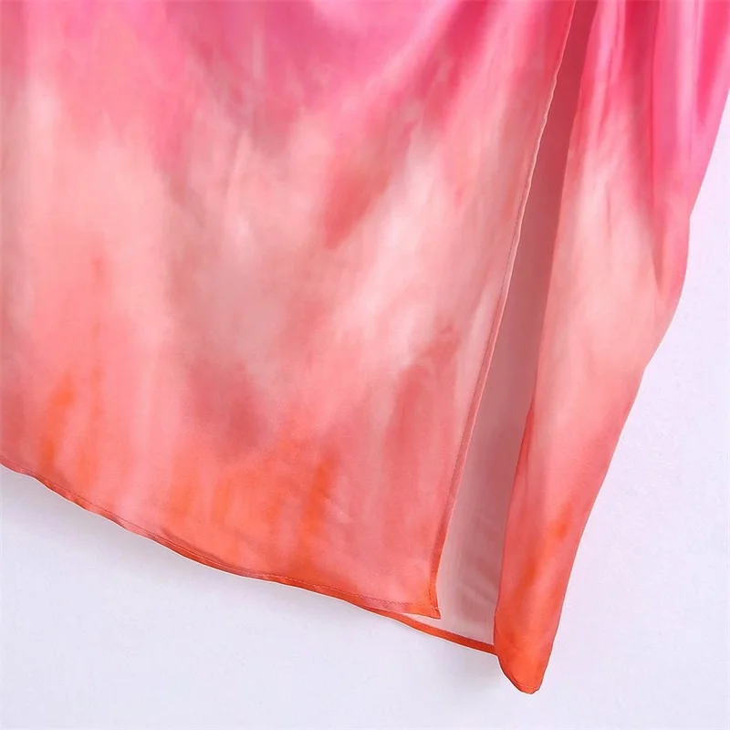 

MESTTRAF Women 2021 Fashion Tie-Dye Draped Slit Hem Midi Skirt Vintage High Waist Back Zipper Female Skirts