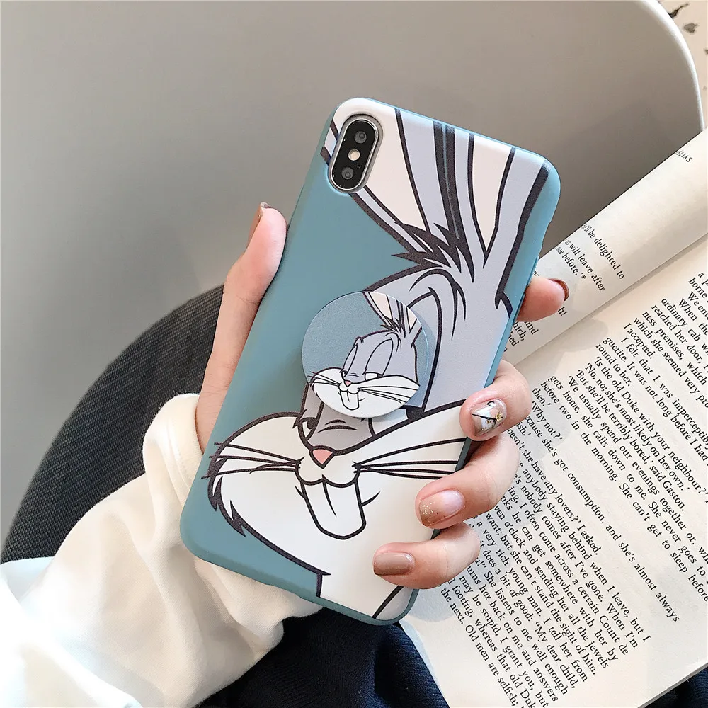 Cute Cartoon Bugs Bunny rabbit Soft silicone Case For iPhone XR X XS 11 Pro Max 7 8 6 Plus With bracket ear Phone Cover Coque |