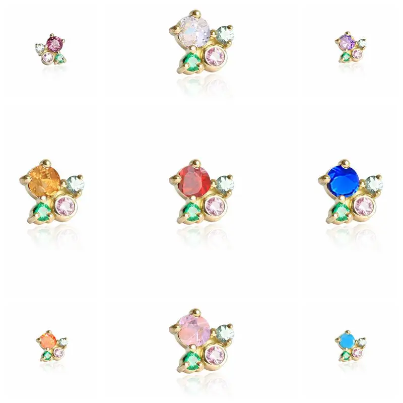 

KOJ 925 Silver Sterling Colorful Fruit Earrings For Women 2021 Summer Refreshing Diamond Zircon Color Stud Ear Rings Jewelry