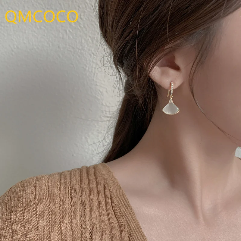 

Серьги-подвески QMCOCO в Корейском стиле, из серебра 925 пробы, с опалом, в форме веера, геометрические, 2021