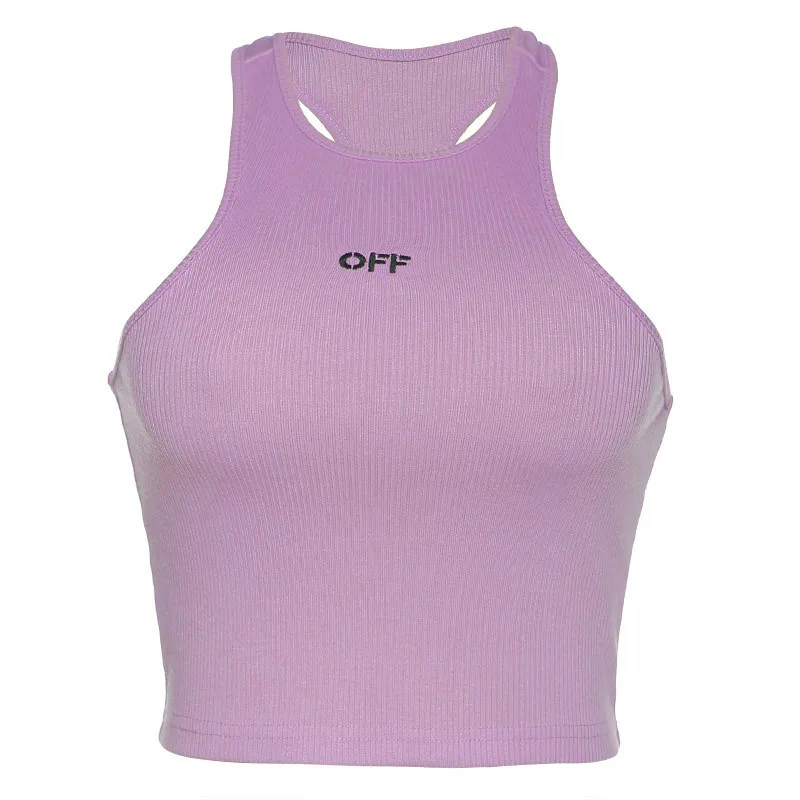 

embroidery letter women tank tops sleeveless ribbed short crop top mujer verano 2020 fashion streetwear casual clothes
