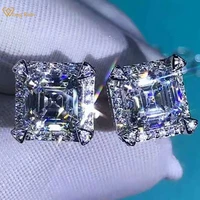 wong rain 925 sterling silver asscher cut 2 ct d created moissanite gemstone ear studs earrings customized studs fine jewelry