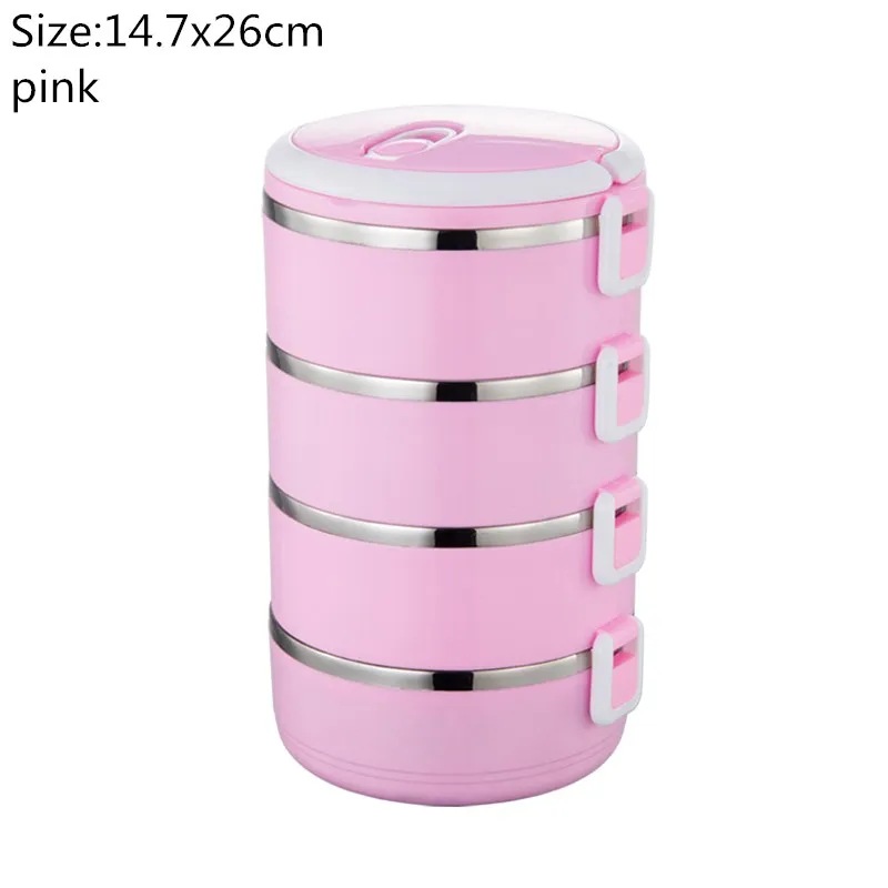 pink 4 layers Hoomall герметичный Ланч-бокс из нержавеющей стали для детей, студенческий термос-контейнер для еды с подогревом, органайзер, бэнто-бокс для еды с подогревом - Цвет: pink 4 layers