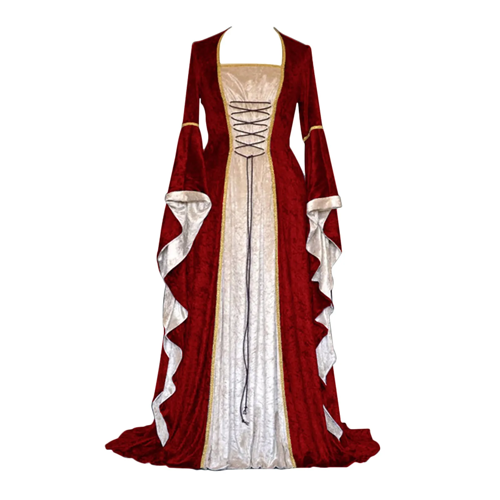 Vintage French Style Maxi Dress Women Autumn Ruffle Drawstring Squre Collar Long Plus Size Female robe longue | Женская одежда