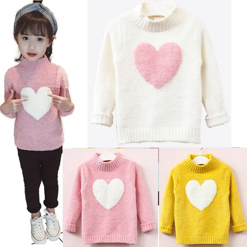 

Autumn Winter Cute Half-high Collar Love Jacquard Sweater Half Velvet Knit Top Soft And Comfortable Children's Sweater