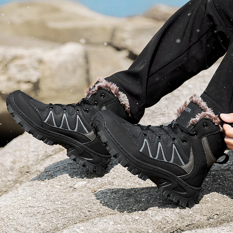 

Профессиональные мужские зимние ботинки для снега, Водонепроницаемые кожаные спортивные ботинки, супер теплые мужские ботинки, уличные му...