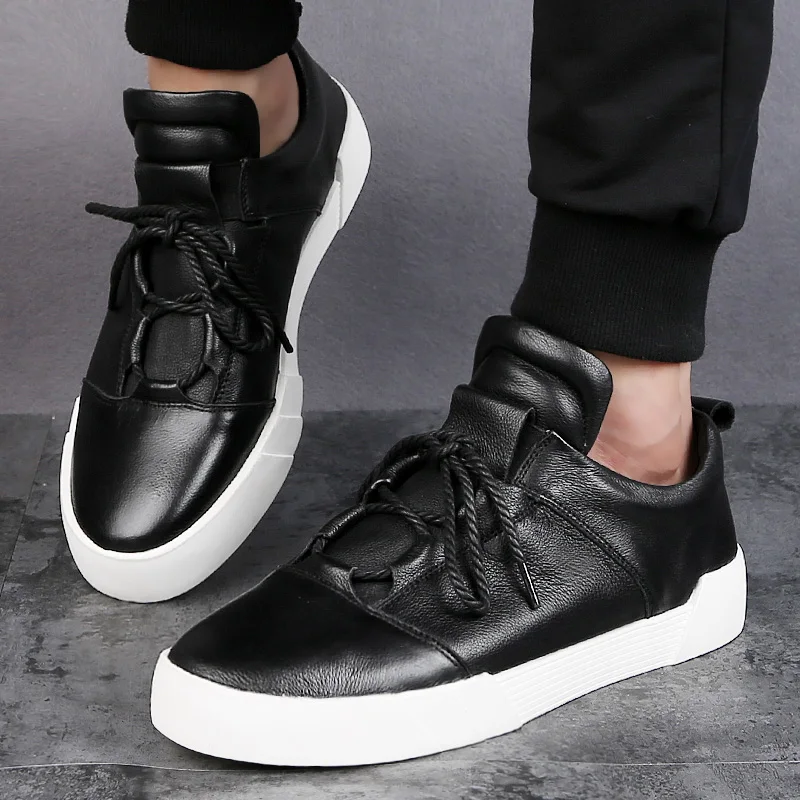 Mens shoes casual fashion genuine leather for men Slip on loafers Black sneakers Winter Autumn men's Brand 2019 New |