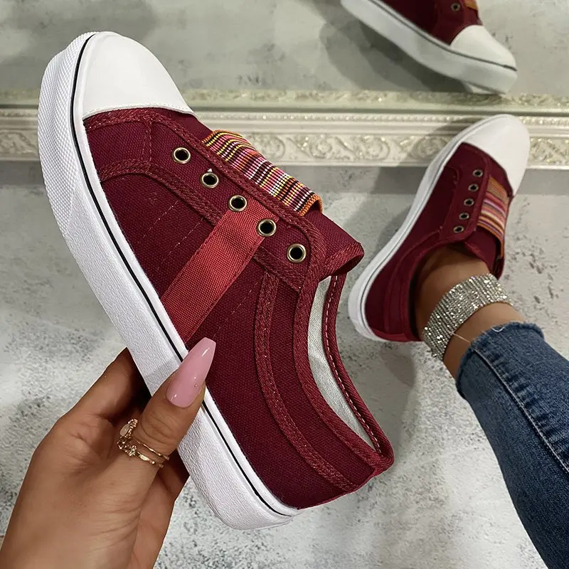 

Women's Shoes Casual Slip-On Hollow Out Striped Breathable Elastic Band Female Shoes Retro Shallow Casual Flats Women's Sneakers