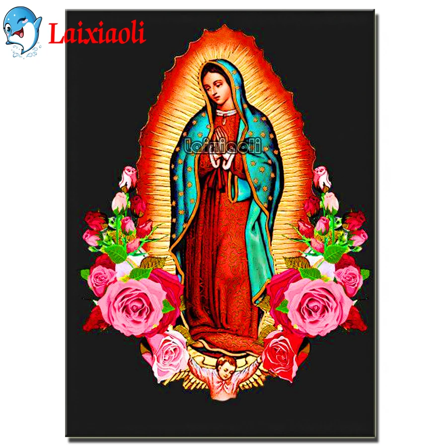 

Wall Art Blessed Virgin Mary Christian Tradition Diamond Painting Mexico Guadalupe flower Portrait Home Decor Living Room decor