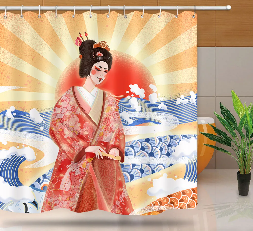 mtmety japanese bath shower curtain geisha surf bath screens curtains in the bathroom samurai style shower curtain for bathroom free global shipping