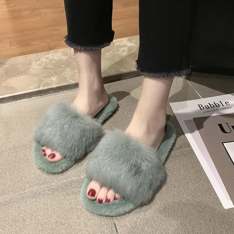 

Natural Sheepskin Winter Warm Fur Slippers Women Home Shoes Indoor Slipper 2021 Luxury Wool Slippers Woman Casual Slippers