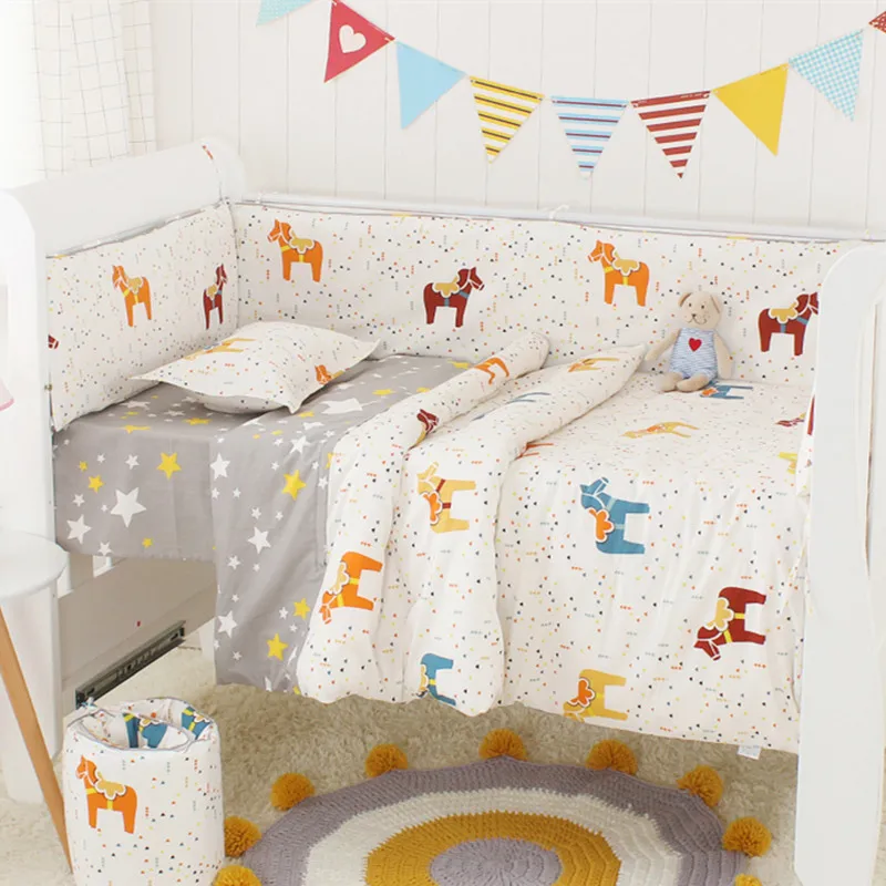 7 шт./компл. модель с рисунком в горох для детской кроватки Постельное белье