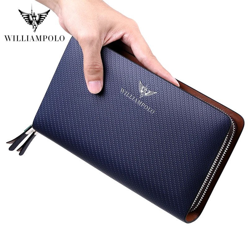 WILLIAMPOLO Men's Wallet Business Large Capacity Clutch Bag Genuine Leather Clutch Wallet Double Zipper Handbag Long Men Wallet images - 6