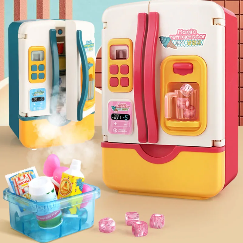 

39PCS/Set Children Double Door Role Play Chargeable Fridge Toy Contact Spray Refrigerator Home Appliance Kids Toy