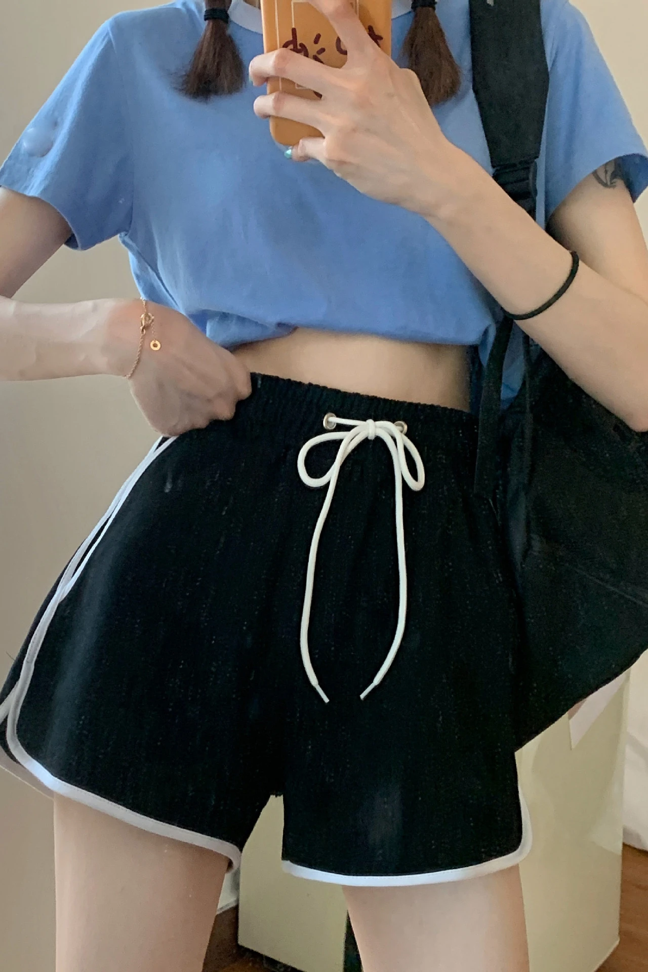 

Small high waist leisure sports shorts women's summer fat mm large loose grey wide leg pants home hot pants