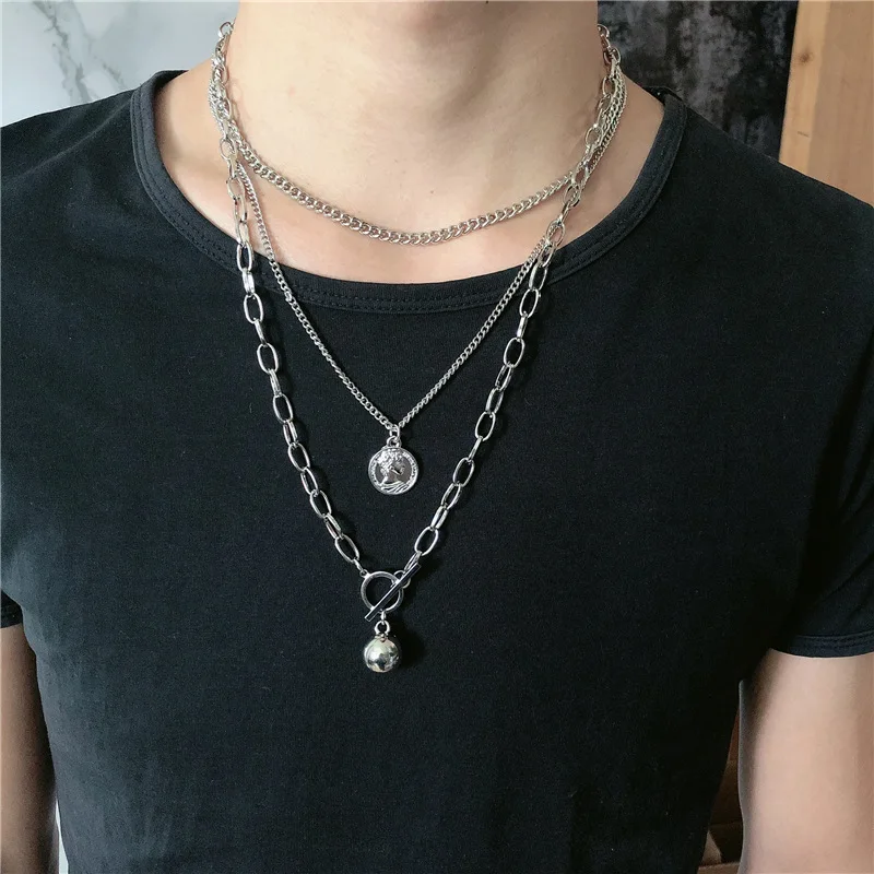 Ожерелье чокер в стиле панк золотистого и серебристого цвета трехслойное