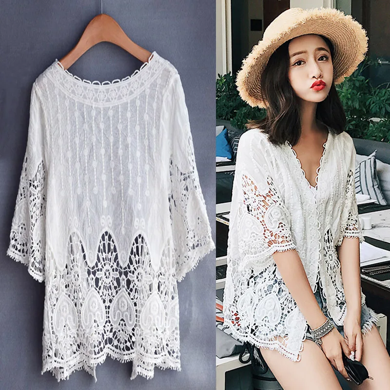 Белый кардиган женский короткий рукав болеро кружевная прозрачная Свадебная