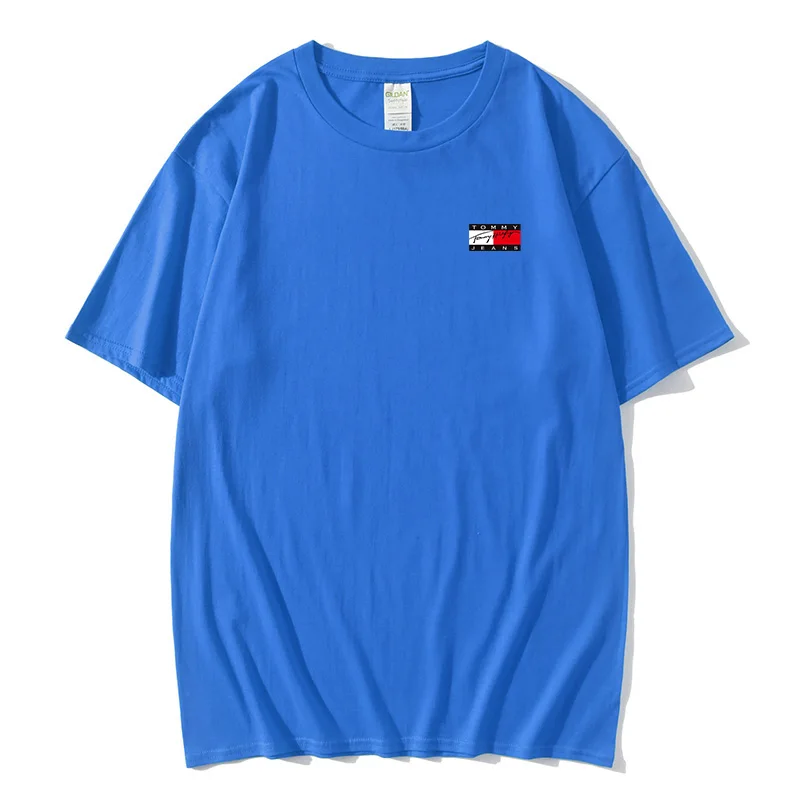 

Fashion brand Denim Short Sleeve fashion T-shirt summer leisure elastic printing round neck t-shirt men's cotton T-shirt women's