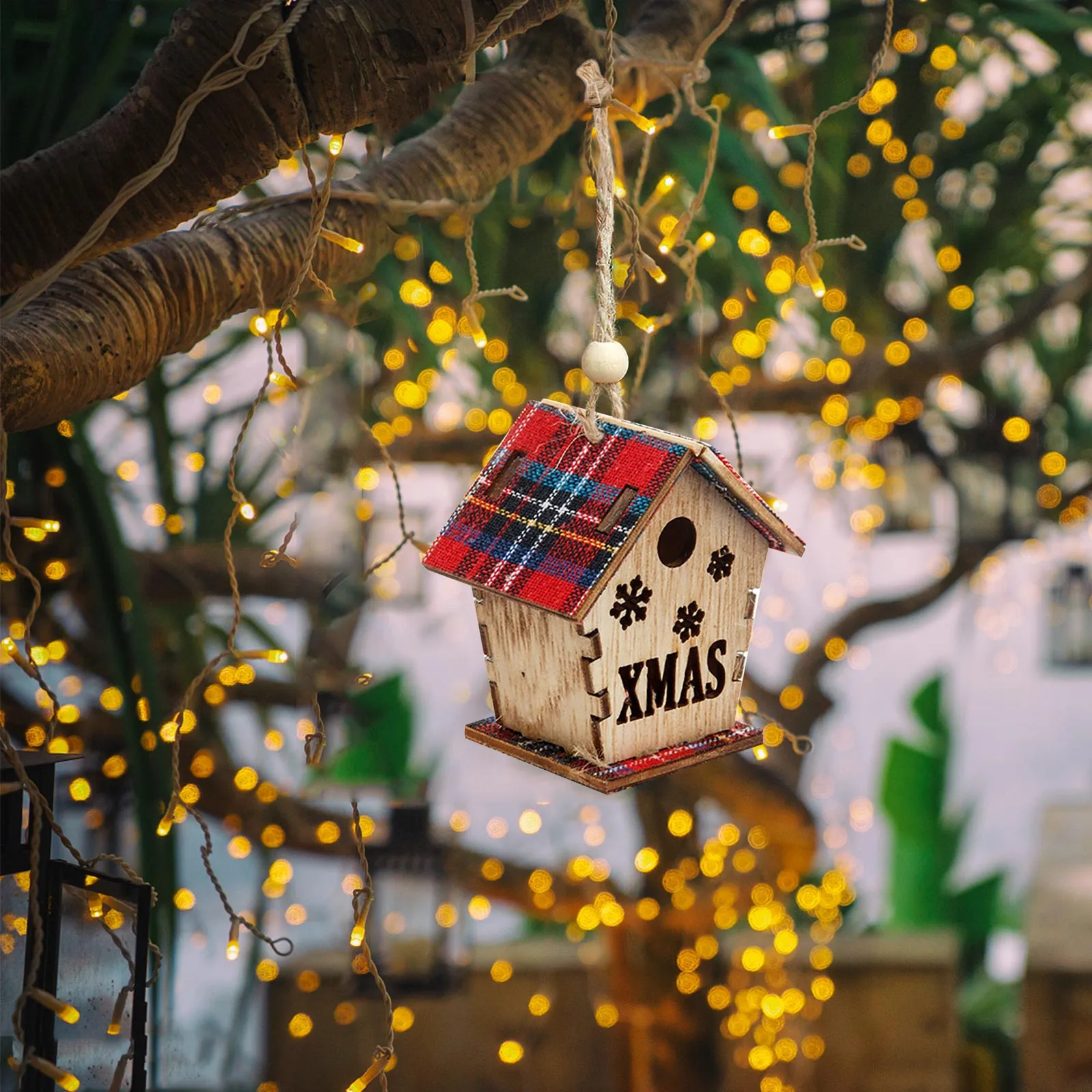 Деревянные рождественские украшения красный дом маленький деревянный кулон в