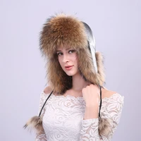 whole piece raccoon fur bomber hats for women winter warm real fur female caps bombers russia natural fox fur trapper skiing hat