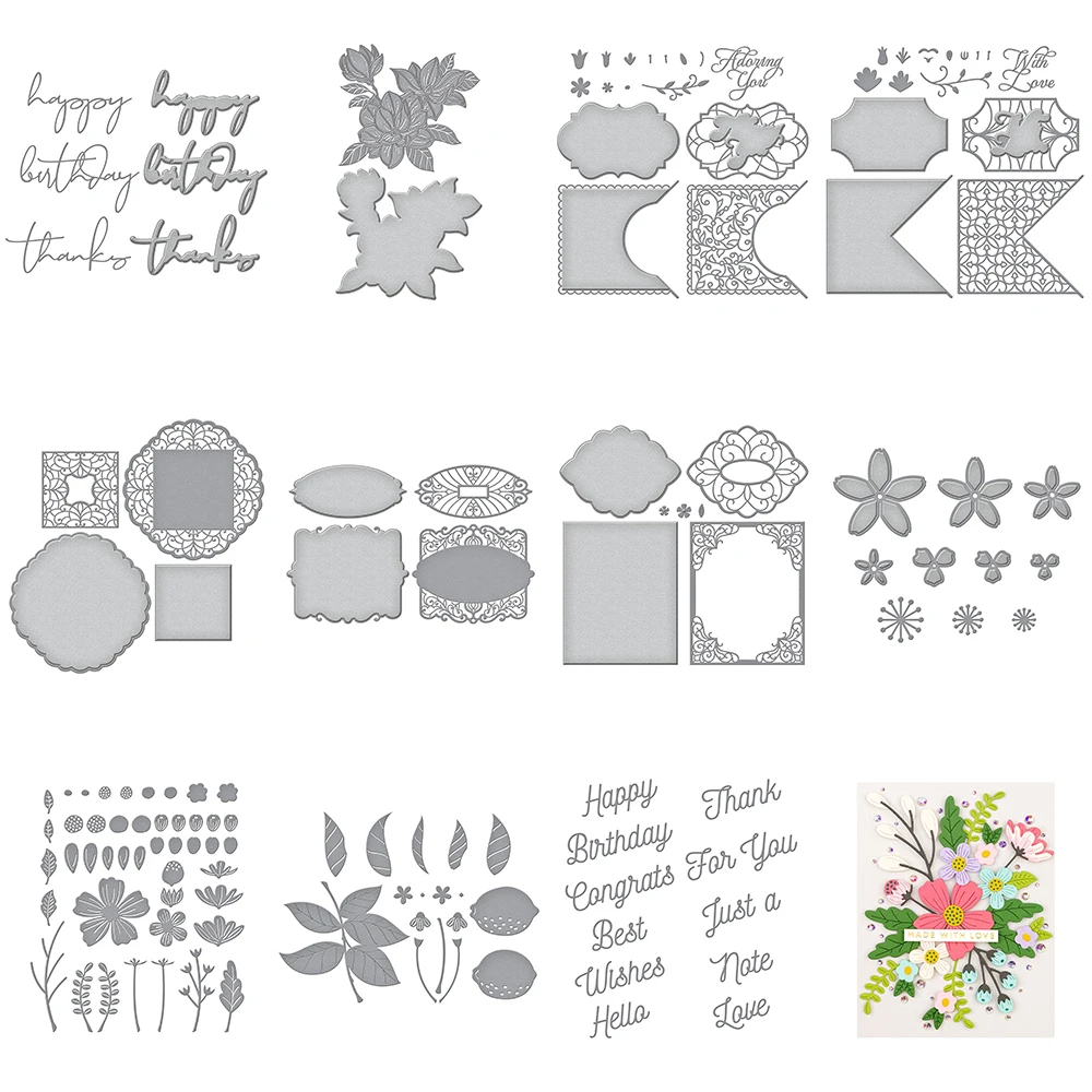 

Letter Flower Frame Metal Cutting Dies No Stamps For Diy Dies Scrapbook Paper Card Decoration Embossed Photo Album Craft Die Cut