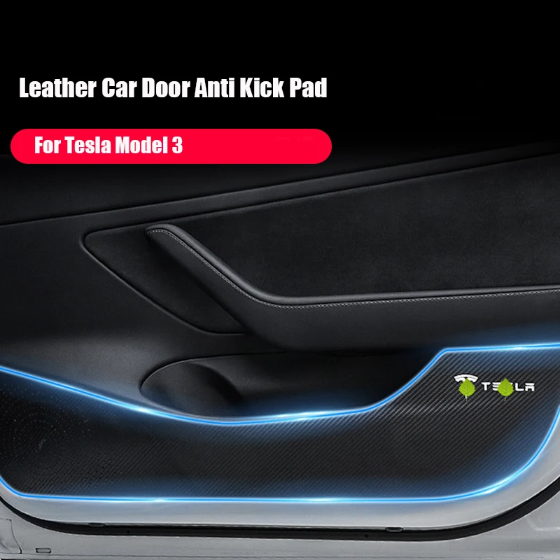 

Car Door Anti Kick Pads Protection Mat Leather Carbon Fiber Stickers for Tesla Model 3 2017 - 2021 Auto Interior Accessories