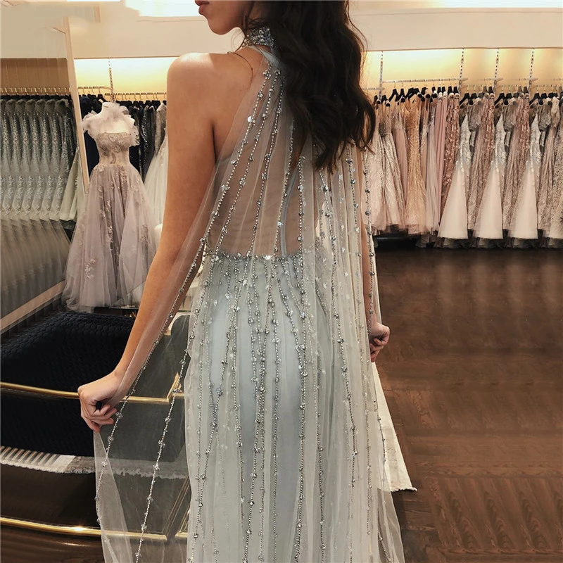 Major Beading Prom Dresses Sexy Sleeveless High Neck Sequins Sheer Back Mermaid Evening Dress Long Celebrity Dresses Party Gown