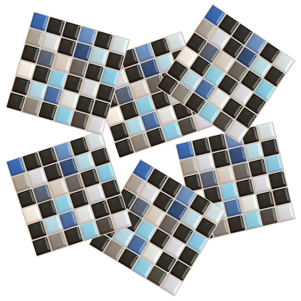 

10pc Flat Mosaic Tiles Wall Sticker Printed in 2D Transfers Cover for Kitchen Bathroom Waterproof Peel & Stick PVC Wall Decals