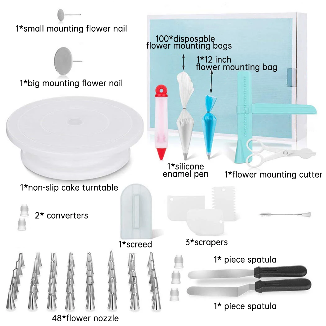 

164PC Multifunction Cake Turntable Set Cake Decorating Tools Kit Pastry Nozzle Fondant Tool Kitchen Dessert Baking Supplies