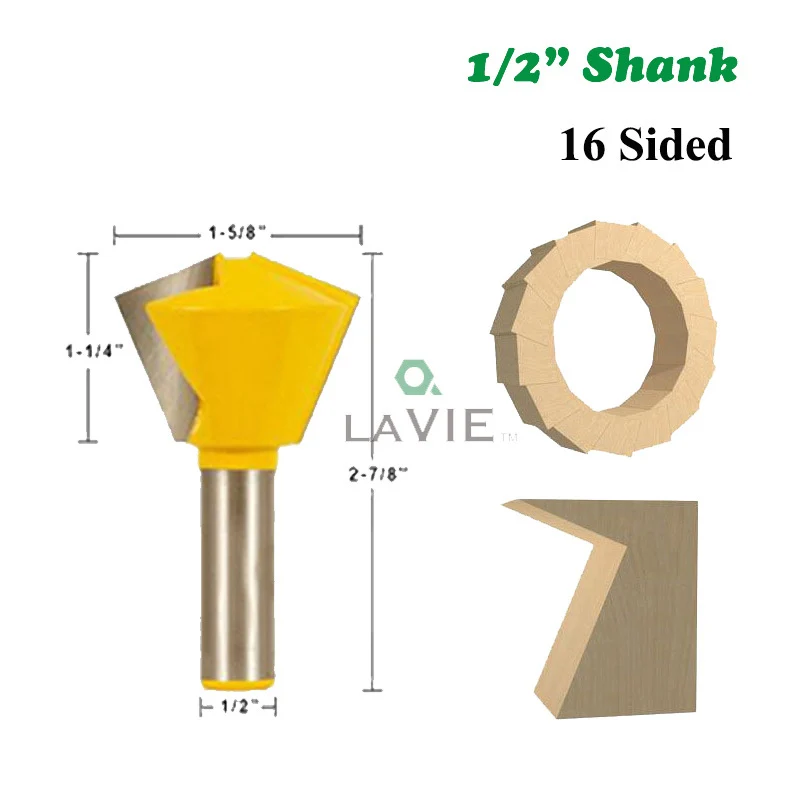 

1PC 1/2" 12.7MM Shank Milling Cutter Wood Carving Multi Sided Glue Joint Router Bit 8 Sided 12 Sided 16 Sided Tenon Woodworking