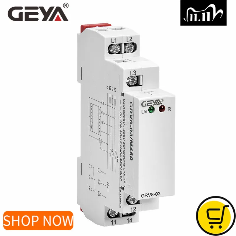 GEYA GRV8 03 реле контроля последовательности фаз и обрыва фазы защиты 8A 10A 1SPDT 2SPDT