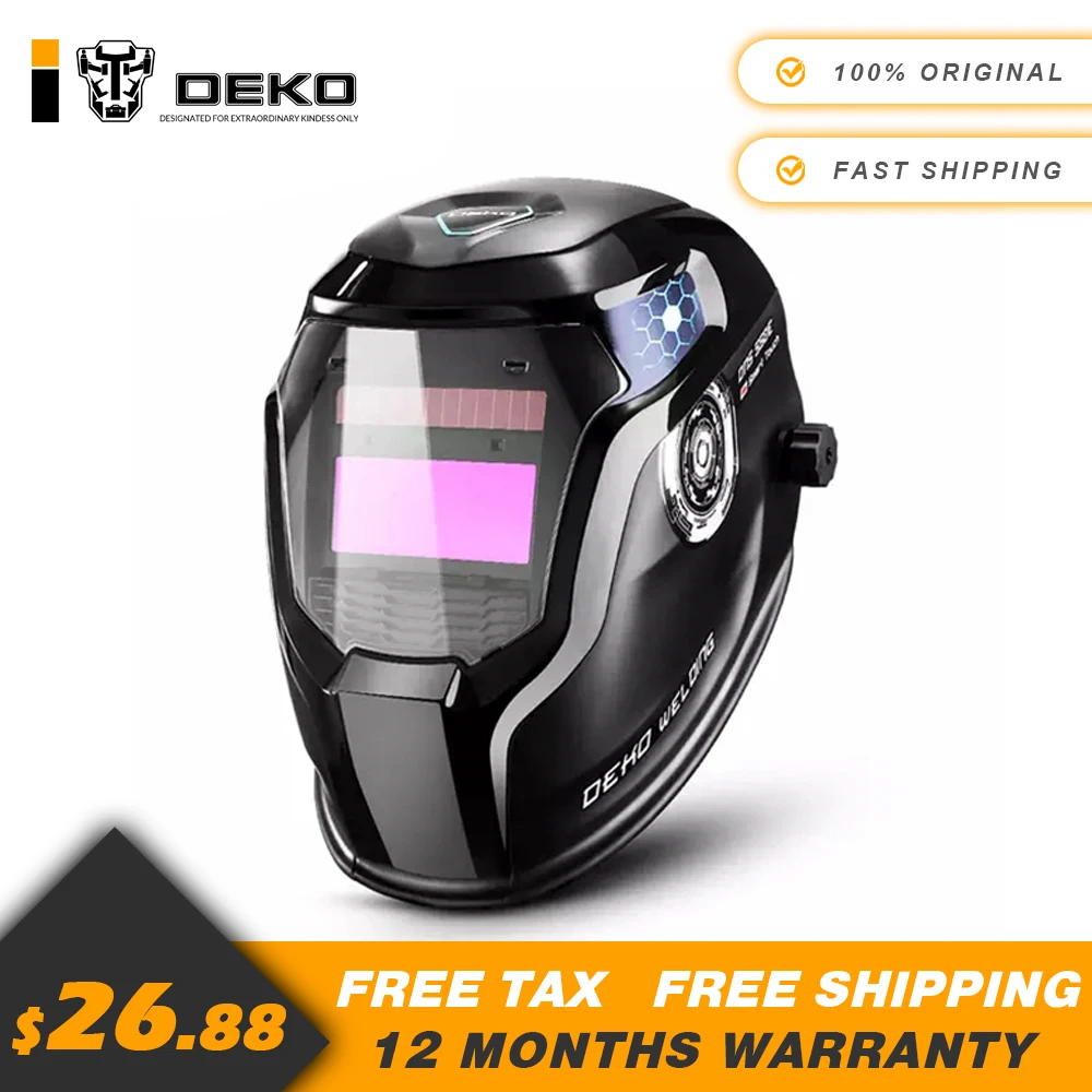 

DEKO Solar Power Auto Darkening Welding Helmet Welding Mask Wide Shade Range 9-13 Replaceable Battery Lens for TIG MIG MMA DNS-