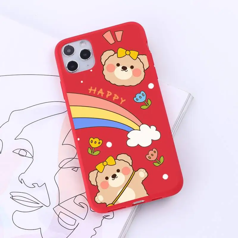 

Cute bear rabbit flower Phone Case Red Candy Color for iPhone 6 7 8 11 12 s mini pro X XS XR MAX Plus
