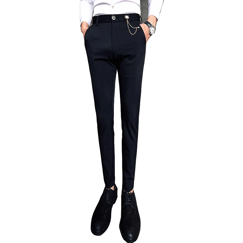 

Мужские зимние Костюмные брюки, мужские высококачественные однотонные облегающие деловые брюки, мужские флисовые узкие брюки для отдыха, ...