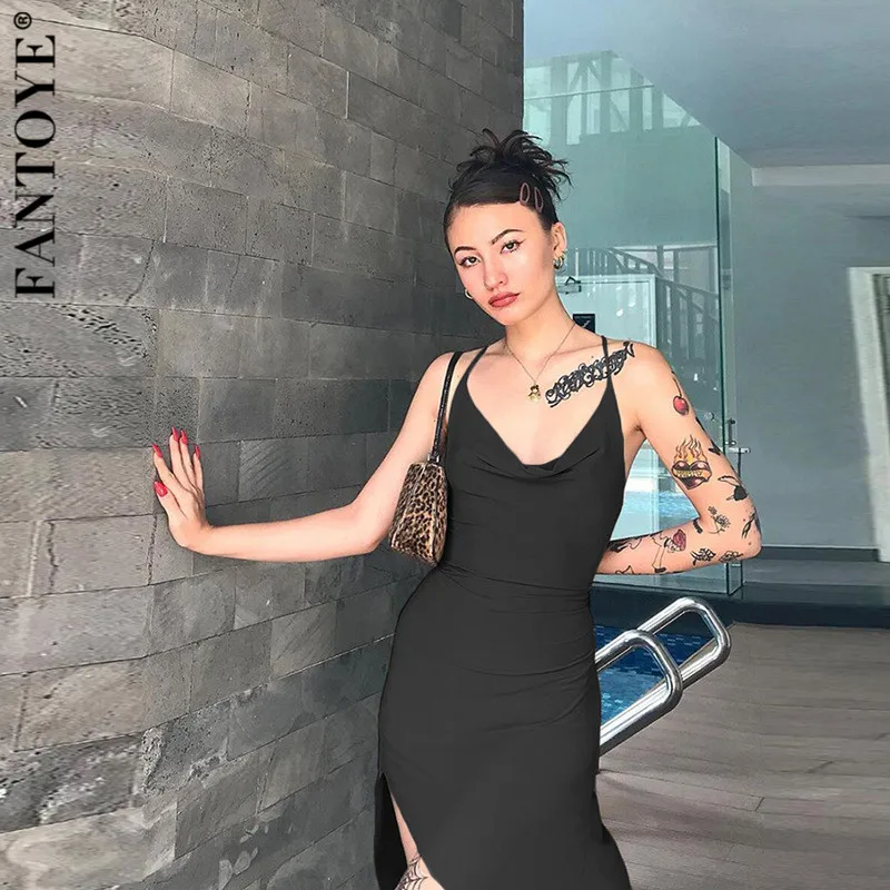 FANTOYE Asymmetrical Cross Spaghetti Strap For Women Dress Sexy V Neck Backless Summer Dresses Skinny Partywear Female Vestidos | Женская