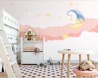 hand painted pink moonlight starry sky childrens room princess room bedroom background wall custom wallpaper wall covering