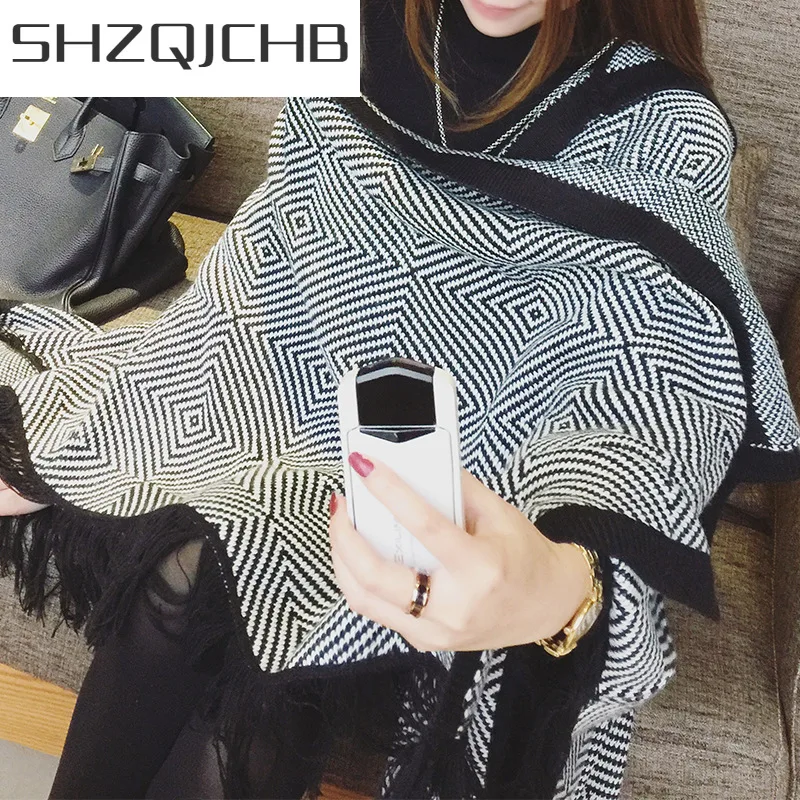 

SHZQ Winter Coat Female Womens Ponchos 2021 Korean Streetwear Long Cloak Autumn Thick Warm Ponchos and Capes Ladies Capa LW908
