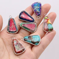 natural semi precious stone pendant irregular silver plated edge emperor stone 17x30mm for jewelry making necklaces gift