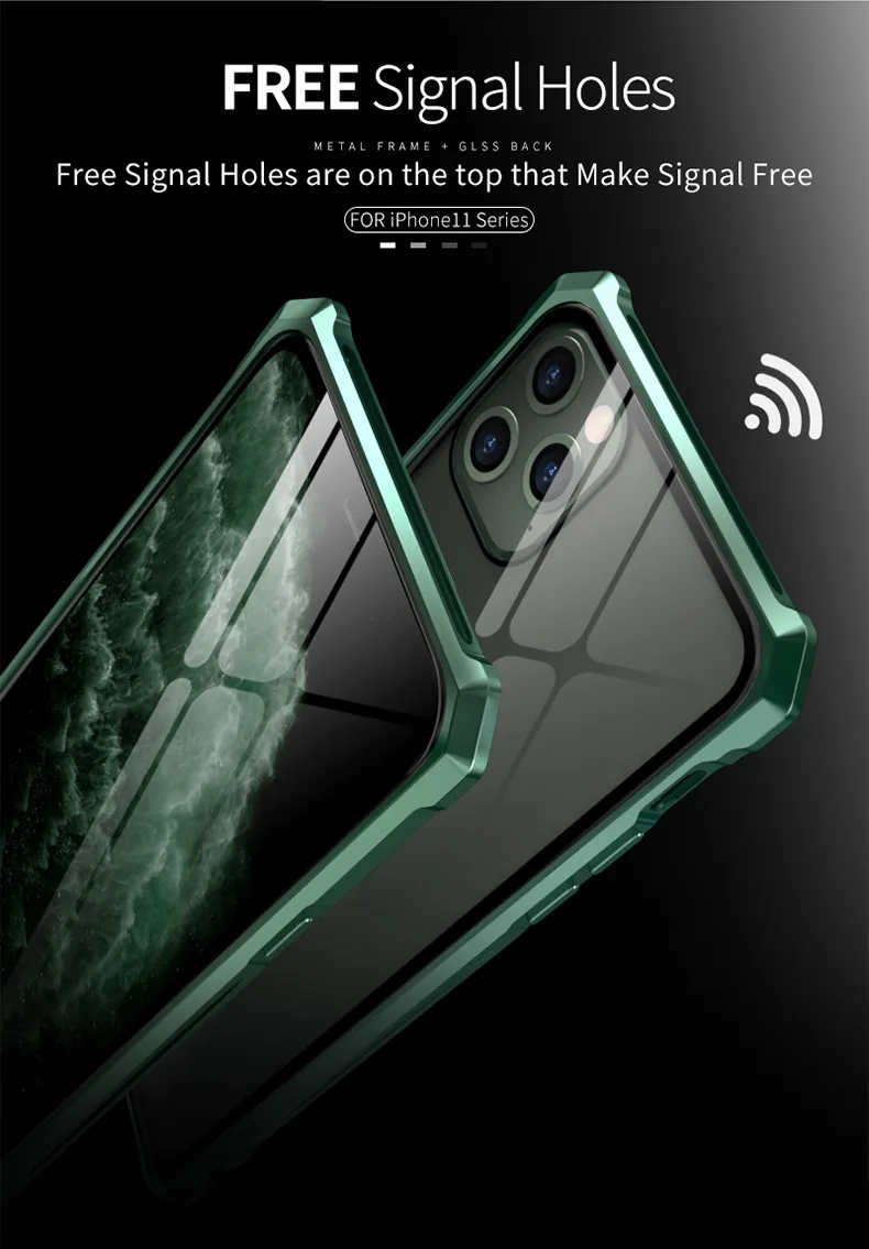 Роскошный металлический корпус для iphone 11 Pro Max, задняя крышка из закаленного стекла для iphone 11 Pro, алюминиевая рамка для iphone 11