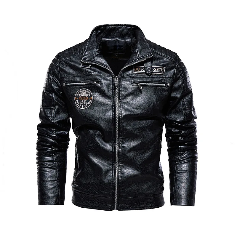 Retro 2022 Men's Autumn Winter Fashion Coat Leather Jacket Motorcycle Male Business Casual Jackets For Men Black Warm Overcoat