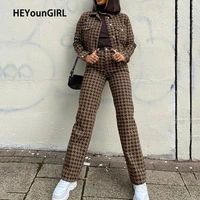 heyoungirl houndstooth plaid print vintage pants women casual high waisted long trousers fashion skinny pants capris autumn 2021