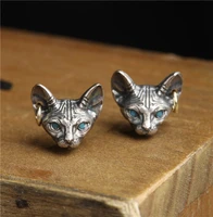 vintage silver plated sphink cat stud earrings personality men womens cat earrings gothic style punk earrings hip hop jewelry