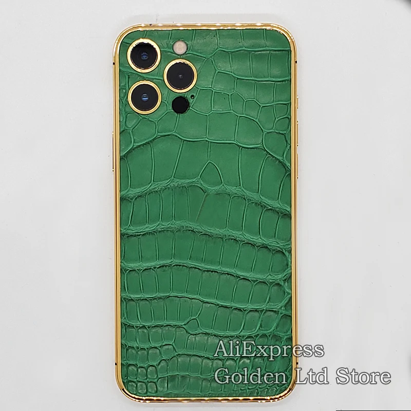 Корпус 24K золотистый нефритовый зеленый крокодиловый Чехол для iPhone 12Pro Max