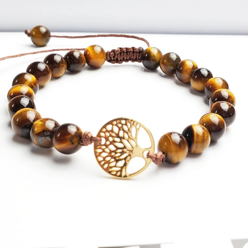 8 мм натуральный тигровый глаз круглый и тибетский золотой жизнь дерева