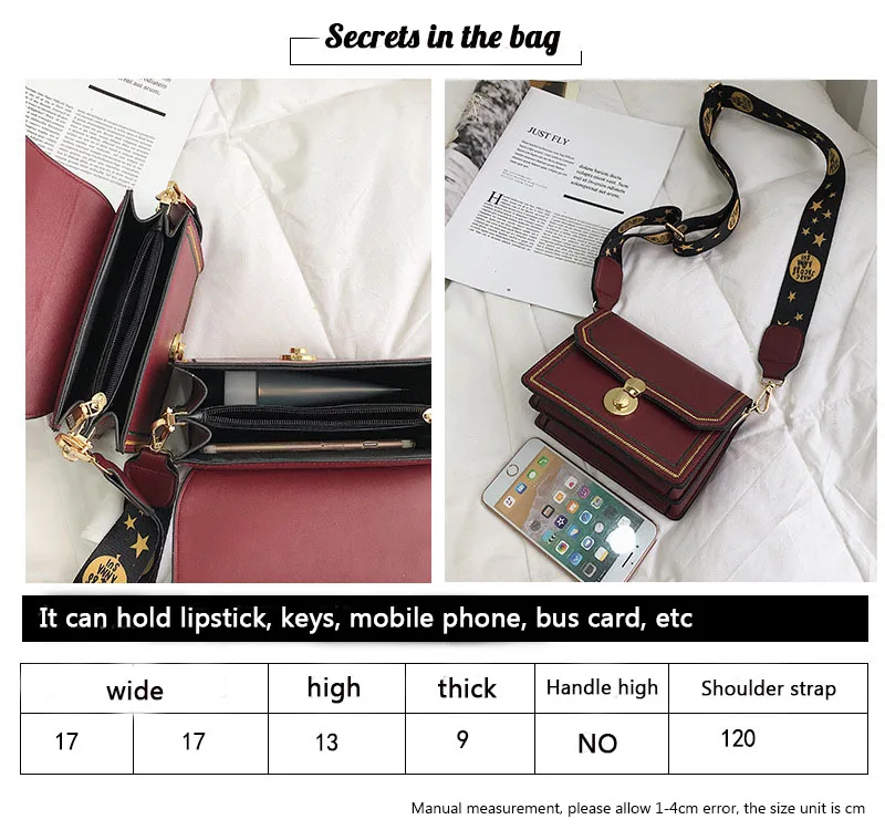 Bag for women new Korean style straddle bag outdoor travel chic wide band sewing fashion one shoulder small square bag
